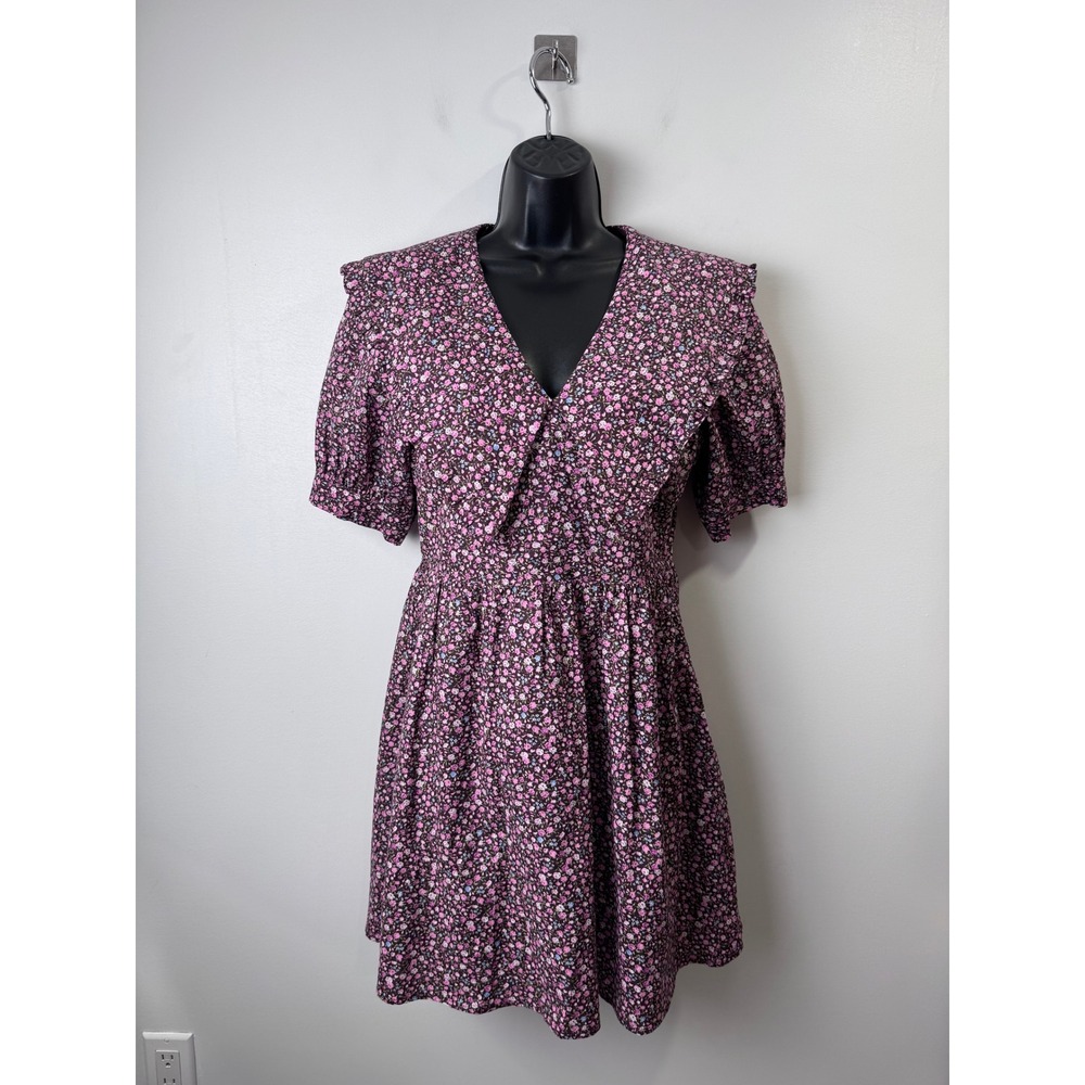 Hyacinth House Tuckernuck Women Brown Floral Sailor Collar Mini Dress XS